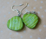 Pickle Earrings, Handmade Polymer Clay Mini Food Jewelry Pickle Dangle Earrings