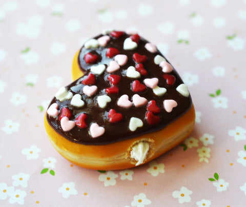 Chocolate Heart Sprinkles Polymer Clay Doughnut Magnet