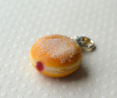 Jelly Doughnut Charm, Key Chain, Stitch Marker, Polymer Clay Miniature food charm