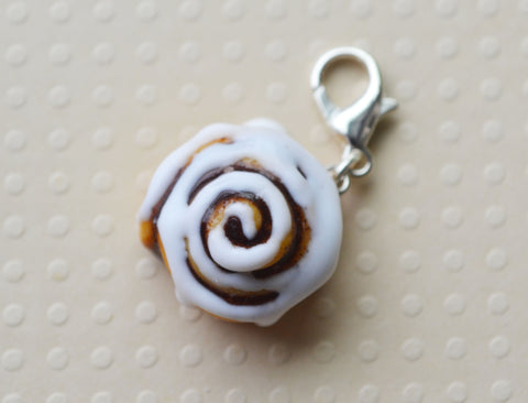 Cinnamon Roll Charm, Key Chain, Stitch Marker, Polymer Clay Miniature Food