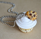 Chocolate Chip Cookie Cupcake Necklace, Polymer Clay Dessert Jewelry