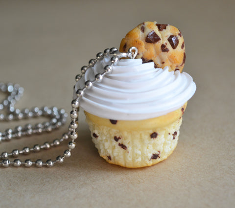 Chocolate Chip Cookie Cupcake Necklace, Polymer Clay Dessert Jewelry