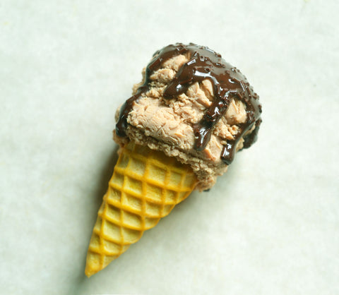Coffee Ice Cream Cone with Hot Fudge Polymer Clay Food Magnet