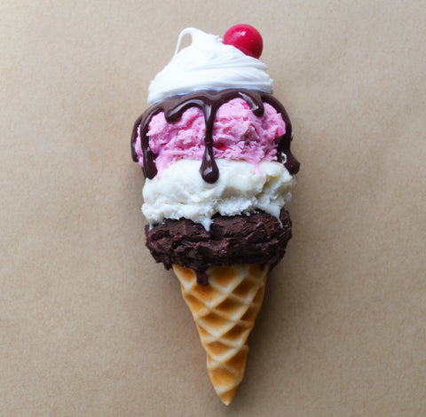 Neapolitan Ice Cream Cone Food Magnet, Miniature Food Polymer Clay Maget