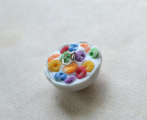 Miniature Bowl of Fruit Loops Cereal Polymer Clay Charm, Key Chain, or Stitch Marker