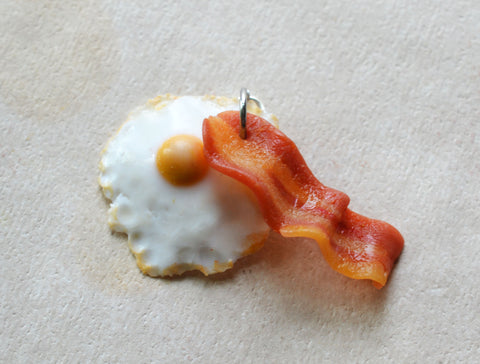 Bacon and Egg Charm, Stitch marker, Key Chain Realistic Polymer ClayMini Food
