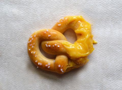 Soft Pretzel with Cheese Sauce Fridge Magnet, Polymer Clay Miniature Food