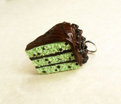Mint Chocolate Chip Layer Cake Slice Polymer Clay Charm or Key Chain