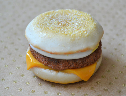 Miniature Egg Sausage And Cheese English Muffin Breakfast Sandwich Magnet Polymer Clay Mini Food Sculpture Decor