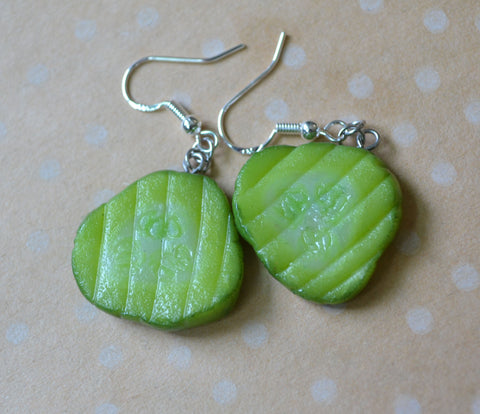 Pickle Earrings, Handmade Polymer Clay Mini Food Jewelry Pickle Dangle Earrings