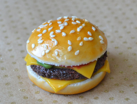 Cheeseburger Magnet, Polymer Clay Mini Food Sculpture Decor