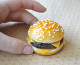 Cheeseburger Magnet, Polymer Clay Mini Food Sculpture Decor