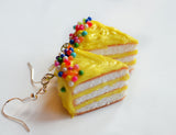 Yelllow Frosted Cake Slice Dangle Earrings