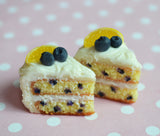 Lemon Blueberry Cake Slice Dangle Earrings