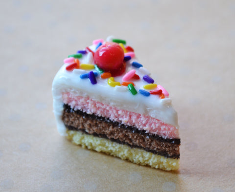 Neapolitan cake slice Charm, Key Chain, or Necklace, Polymer Clay Mini Food Jewelry