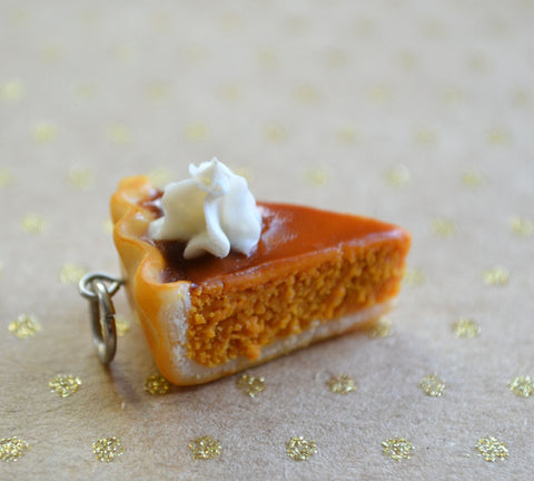 Pumpkin Pie Slice Charm, Polymer Clay Mini Food Charm, Key Chain, Necklace
