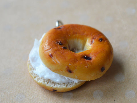Blueberry Bagel Charm, Key Chain, Necklace