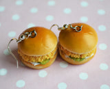 Chicken Sandwich Dangle Earrings, Polymer Clay Mini Food Jewelry