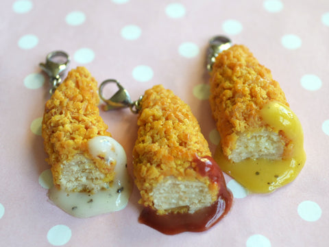 Fried Chicken Tender With Sauce Charm, Keychain, or Necklace
