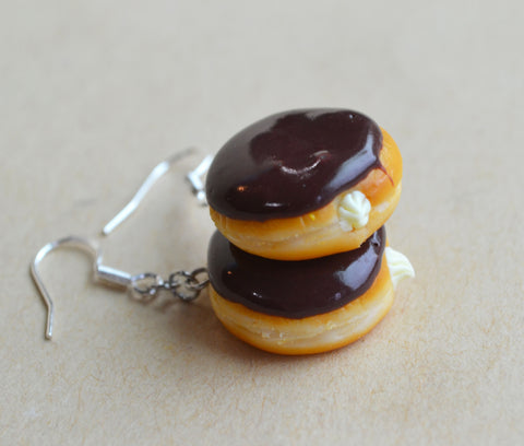 Cream Filled Chocolate Doughnut Hook Earrings