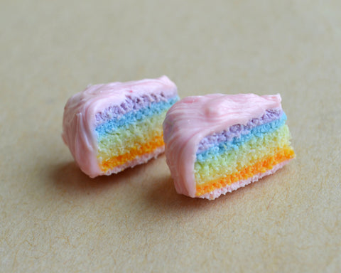 Pink Frosted Pastel Rainbow Cake Stud Earrings