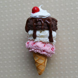 Neapolitan Ice Cream Cone Sundae Charm  Key Chain Pendant