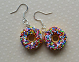 Chocolate Doughnut with Rainbow Sprinkles Hook Earrings