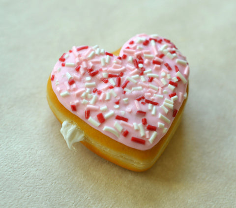 Polymer Clay Heart Shaped Doughnut Valentine's Day Pink Sprinkles