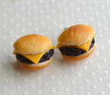 Cheeseburger Stud Earrings Polymer Clay Food Jewelry