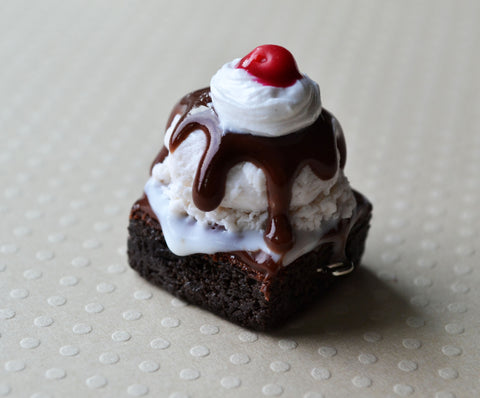 Brownie Sundae Miniature Polymer Clay Charm or Key Chain