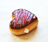 Polymer Clay Miniature Valentine's Day Chocolate Drizzle Heart Shaped Doughnut Magnet