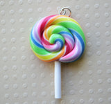 Rainbow Lollipop Charm, Key Chain, Polymer Clay Mini Food