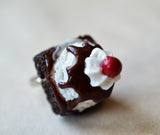 Brownie Ice Cream Sundae Miniature Food Ring, Adjustable, Polymer Clay