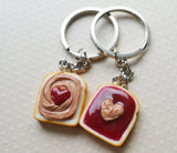 Peanut Butter and Jelly Best Friend Key chain Set, Strawberry, I Heart You