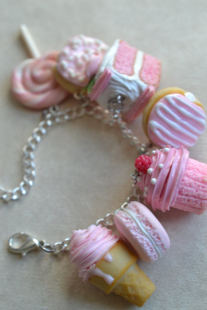 Pretty In Pink Dessert Polymer Clay Charm Bracelet – ScrumptiousDoodle