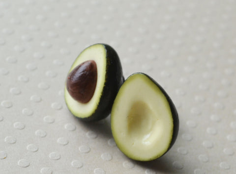 Avocado Earrings, Polymer Clay Miniature Food Jewelry Stud Earrings