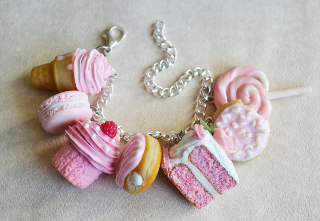 Pretty In Pink Dessert Polymer Clay Charm Bracelet – ScrumptiousDoodle
