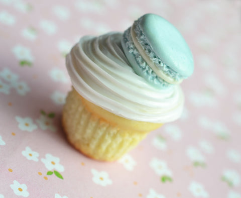 French Macaron Vanilla Cupcake Magnet, Polymer Clay Miniature Food