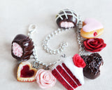 Valentine's Day Flowers and Chocolate Dessert Charm Bracelet, Polymer Clay