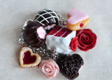 Valentine's Day Flowers and Chocolate Dessert Charm Bracelet, Polymer Clay