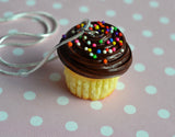 Chocolate Cupcake with Sprinkles Necklace, Polymer Clay