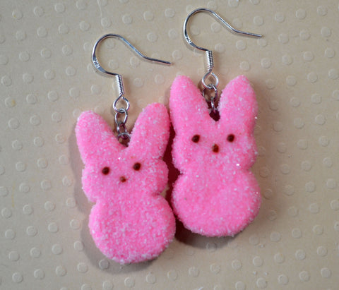 Pink Marshmallow Easter Bunny Hook Earrings