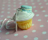French Macaron Vanilla Cupcake Miniature Food Necklace, Polymer Clay