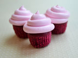 Mini Red Velvet Cupcake Magnet with Pink Frosting, Polymer Clay Mini Food Magnet