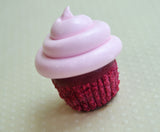 Mini Red Velvet Cupcake Magnet with Pink Frosting, Polymer Clay Mini Food Magnet