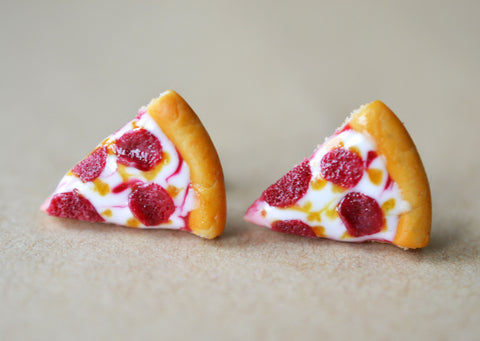 Pepperoni Pizza Polymer Clay Stud Earrings