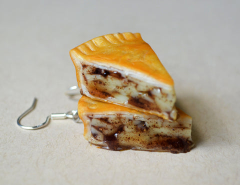 Apple Pie Slice Dangle Earrings, Polymer Clay Mini Food Jewelry