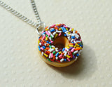 Chocolate Frosted with Rainbow Sprinkles Doughnut Necklace, Polymer Clay Food Necklace
