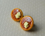 Buttery Waffle Mini Food Earrings, Polymer Clay Stud Food Earrings