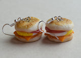 Breakfast Egg Muffin Sandwich Dangle Earrings, Polymer Clay Mini Food Jewelry